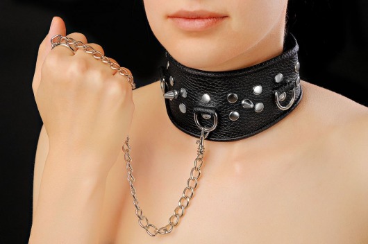 Чёрный ошейник из кожи - Sitabella - купить с доставкой в Черкесске