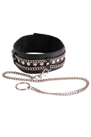 Чёрный ошейник с цепочками и поводком - Sitabella - купить с доставкой в Черкесске