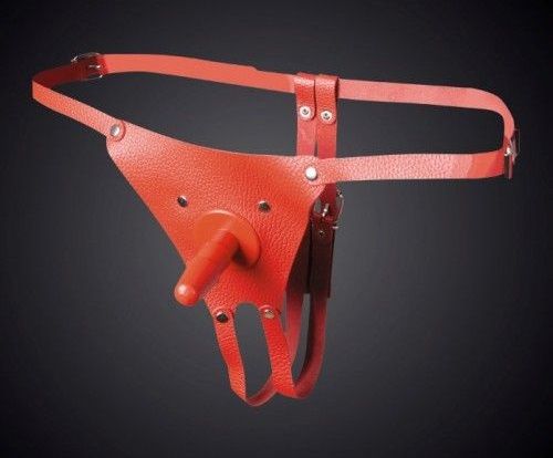 Красные кожаные универсальные трусики со штырьком для насадок - Sitabella - купить с доставкой в Черкесске