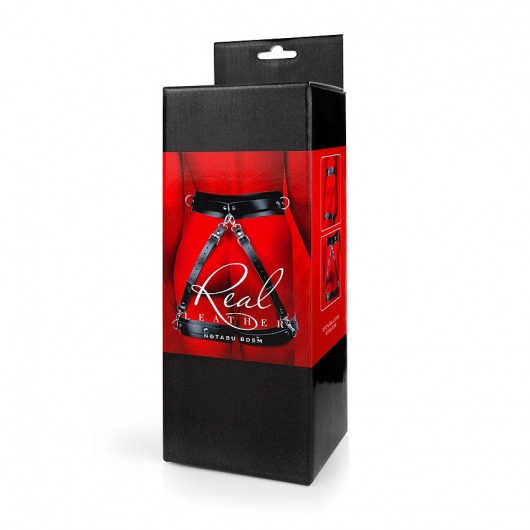 Черный кожаный пояс с гартерами - S-M - Notabu - купить с доставкой в Черкесске