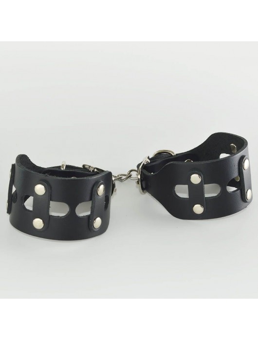 Черные кожаные наручники  Цезарь - Sitabella - купить с доставкой в Черкесске