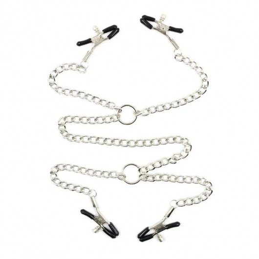 Серебристые зажимы для сосков и половых губ на тонкой цепочке - Notabu - купить с доставкой в Черкесске