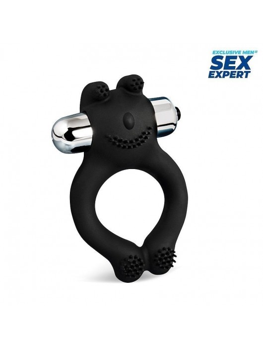 Черное силиконовое эрекционное виброкольцо Sex Expert - Sex Expert - в Черкесске купить с доставкой