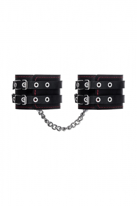 Черные кожаные оковы с двумя ремнями и контрастной строчкой - Pecado - купить с доставкой в Черкесске