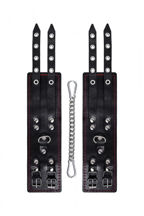 Черные кожаные оковы с двумя ремнями и контрастной строчкой - Pecado - купить с доставкой в Черкесске