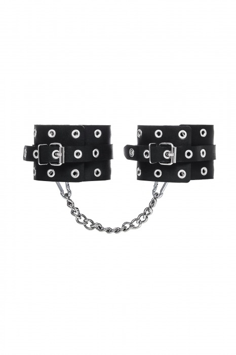 Черные кожаные однослойные оковы с люверсами - Pecado - купить с доставкой в Черкесске