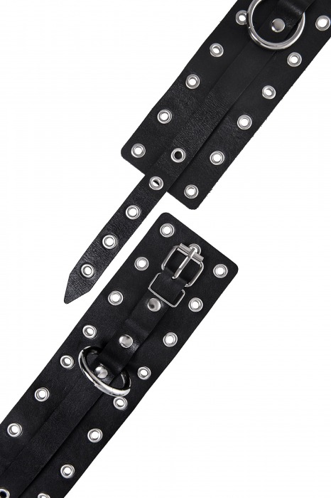 Черные кожаные однослойные оковы с люверсами - Pecado - купить с доставкой в Черкесске