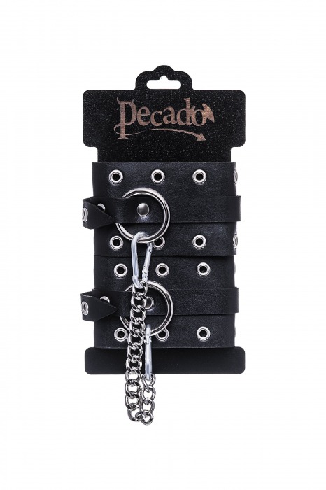 Черные кожаные однослойные оковы с люверсами - Pecado - купить с доставкой в Черкесске