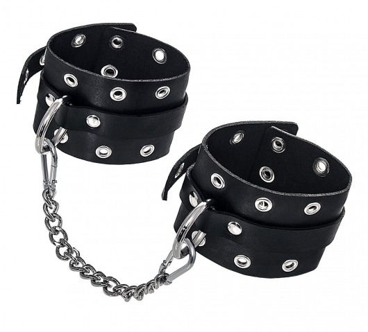 Черные кожаные однослойные оковы с люверсами - Pecado - купить с доставкой в Черкесске