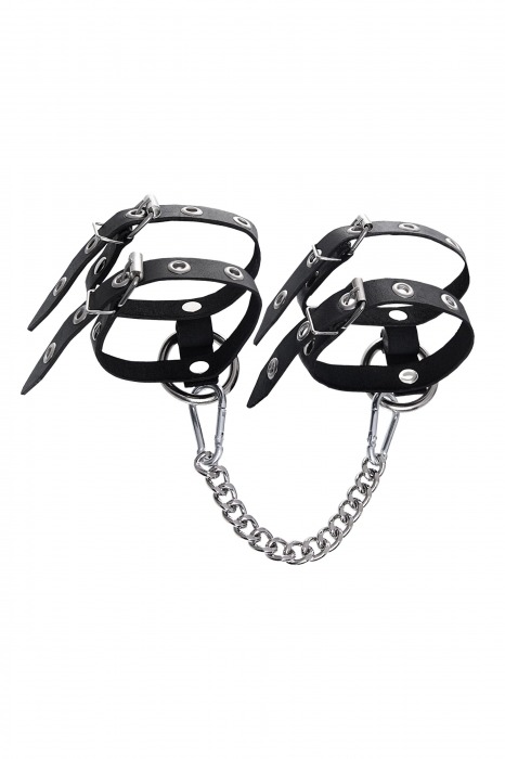 Черные однослойные кожаные оковы из двух ремешков - Pecado - купить с доставкой в Черкесске