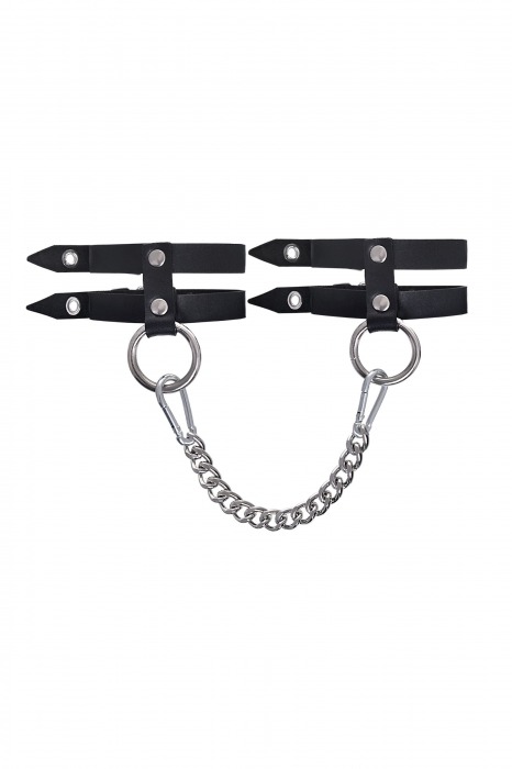 Черные однослойные кожаные оковы из двух ремешков - Pecado - купить с доставкой в Черкесске