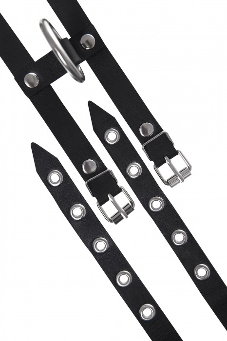 Черные однослойные кожаные оковы из двух ремешков - Pecado - купить с доставкой в Черкесске