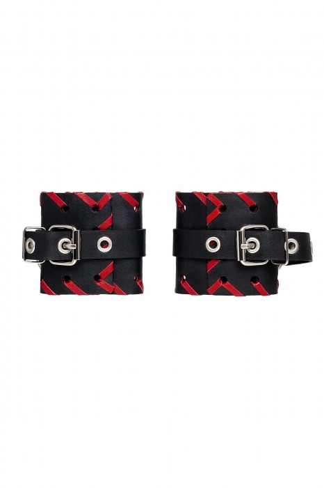 Черно-красные наручники из натуральной кожи - Pecado - купить с доставкой в Черкесске