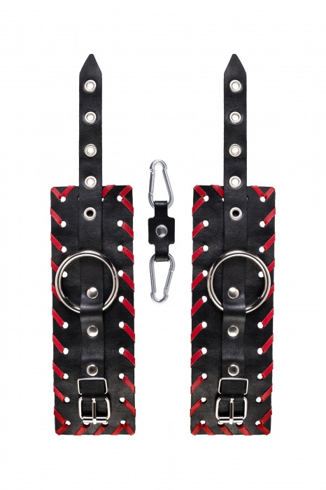 Черно-красные наручники из натуральной кожи - Pecado - купить с доставкой в Черкесске