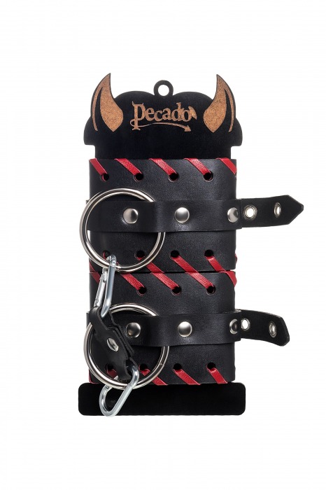 Черно-красные наручники из натуральной кожи - Pecado - купить с доставкой в Черкесске