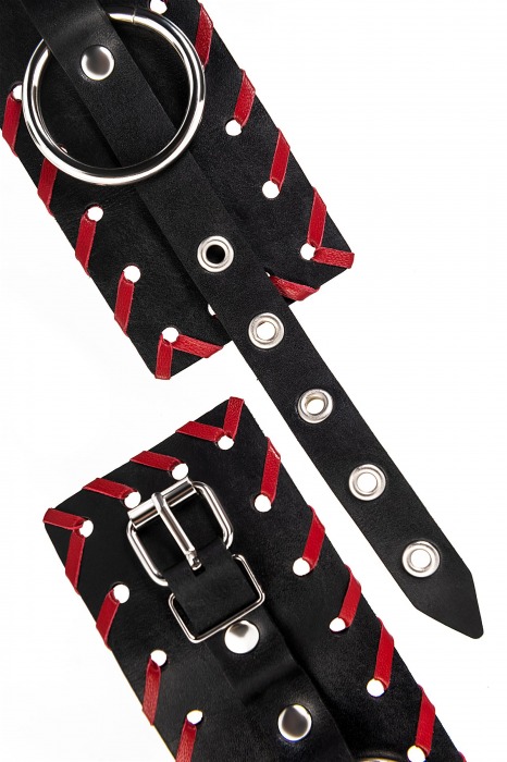 Черно-красные оковы из натуральной кожи - Pecado - купить с доставкой в Черкесске