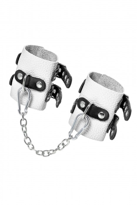 Бело-черные наручники с двумя ремешками и люверсами - Pecado - купить с доставкой в Черкесске