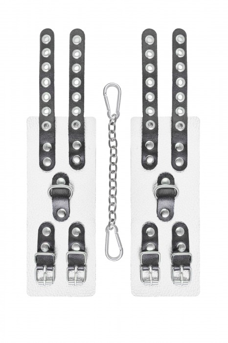 Бело-черные наручники с двумя ремешками и люверсами - Pecado - купить с доставкой в Черкесске