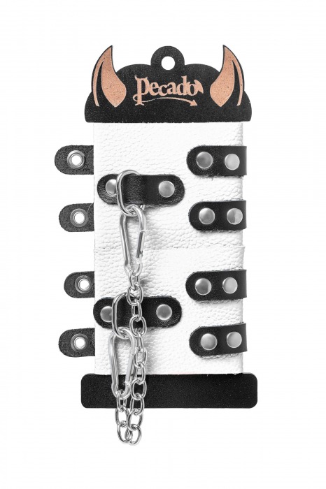 Бело-черные наручники с двумя ремешками и люверсами - Pecado - купить с доставкой в Черкесске