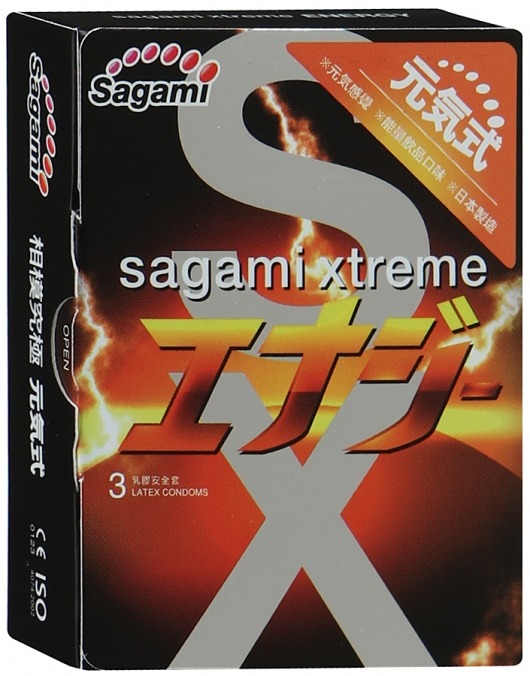 Презервативы Sagami Xtreme ENERGY с ароматом энергетика - 3 шт. - Sagami - купить с доставкой в Черкесске