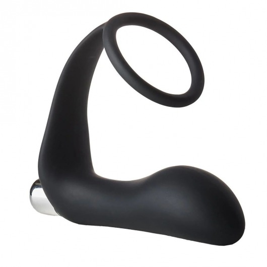 Черное эрекционное кольцо с вибропробкой Vibrating Anal Plug With Cockring - Dream Toys - в Черкесске купить с доставкой