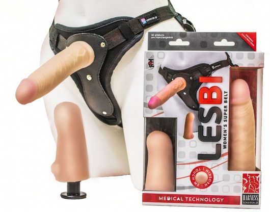 Телесный страпон Harness LESBI с вагинальной пробкой - 16,5 см. - LOVETOY (А-Полимер) - купить с доставкой в Черкесске