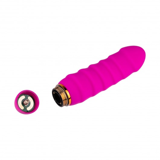 Розовый силиконовый вибратор с рёбрышками - 16 см. - Волшебная страна