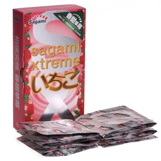 Презервативы Sagami Xtreme Strawberry c ароматом клубники - 10 шт. - Sagami - купить с доставкой в Черкесске