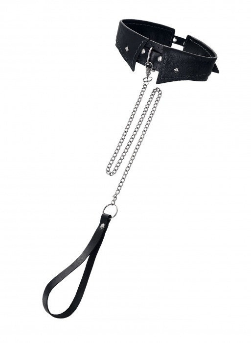 Черный кожаный ошейник-воротник с поводком - Pecado - купить с доставкой в Черкесске