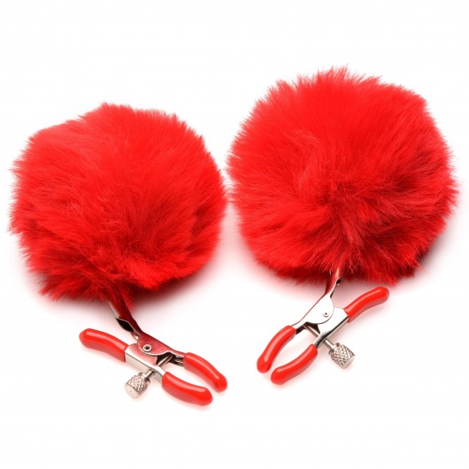 Красные зажимы на соски с помпонами Pom Pom - XR Brands - купить с доставкой в Черкесске