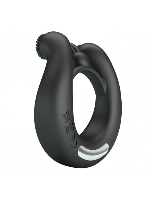 Черное эрекционное кольцо Dahlia с 2 стимулирующими щеточками - Baile - в Черкесске купить с доставкой