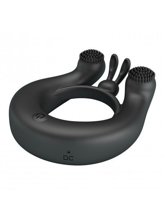 Черное эрекционное кольцо Dahlia с 2 стимулирующими щеточками - Baile - в Черкесске купить с доставкой