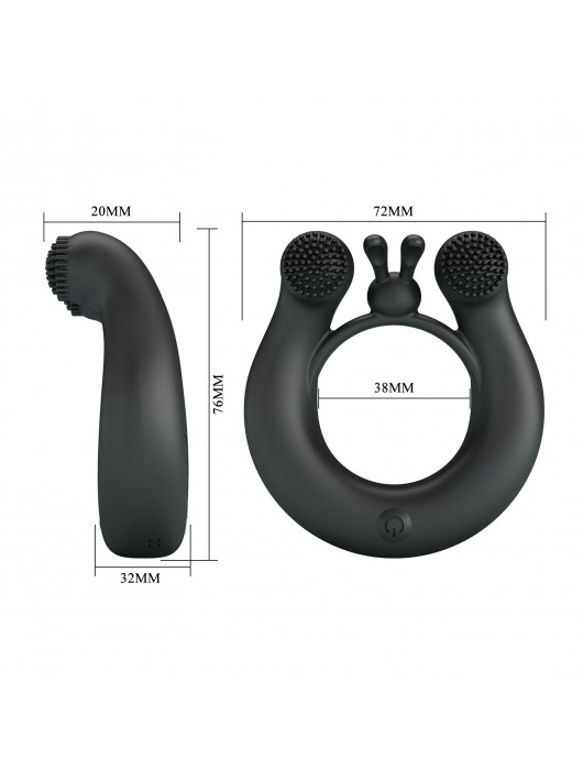 Черное эрекционное кольцо Dahlia с 2 стимулирующими щеточками - Baile - в Черкесске купить с доставкой