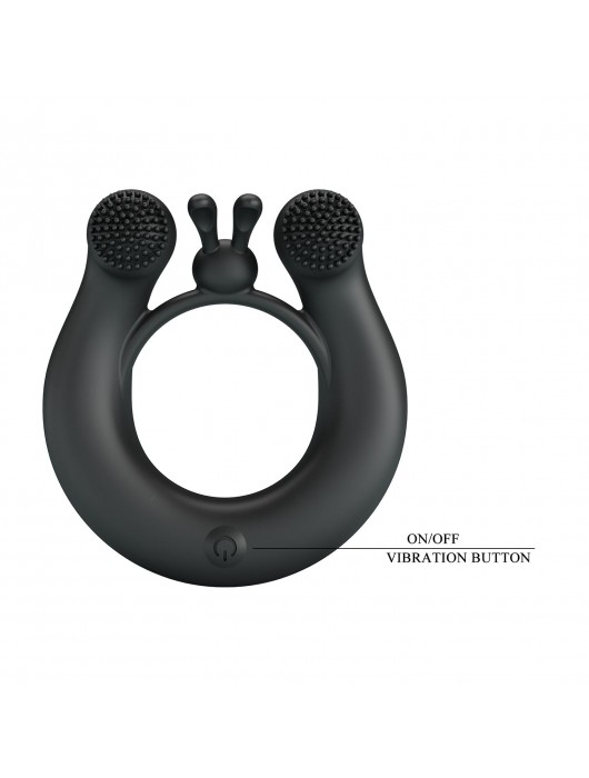 Черное эрекционное кольцо Dahlia с 2 стимулирующими щеточками - Baile - в Черкесске купить с доставкой