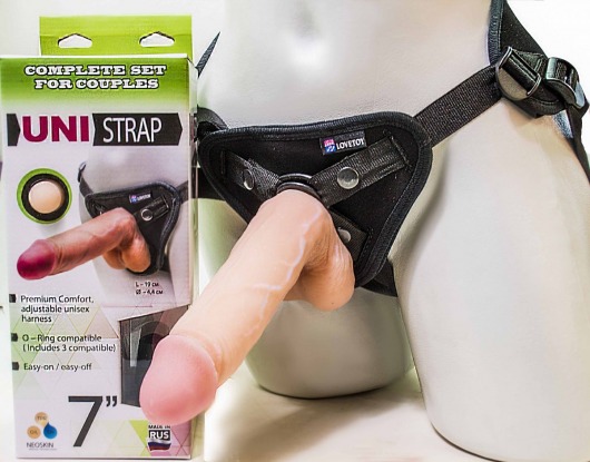 Страпон-унисекс с двумя насадками UNI strap 7  Harness - 19 и 16 см. - LOVETOY (А-Полимер) - купить с доставкой в Черкесске