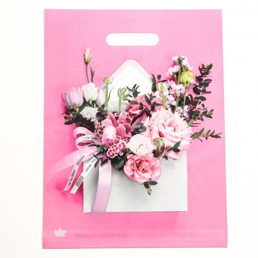 Розовый пакет с цветочным принтом и вырубной ручкой (40х31 см) - Сима-Ленд - купить с доставкой в Черкесске