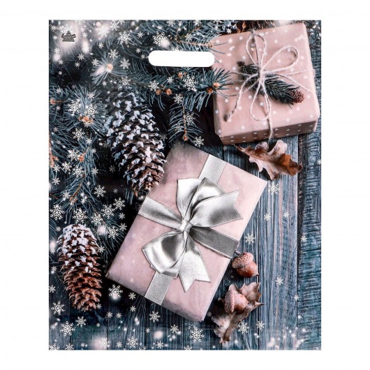 Новогодний пакет с принтом в виде подарков и вырубной ручкой (45х38 см) - Сима-Ленд - купить с доставкой в Черкесске