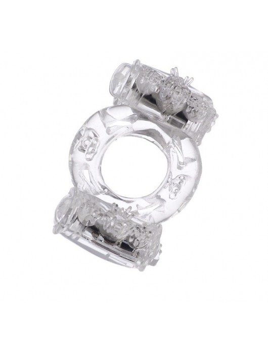 Прозрачное виброкольцо с двумя вибропульками - Toyfa Basic - в Черкесске купить с доставкой