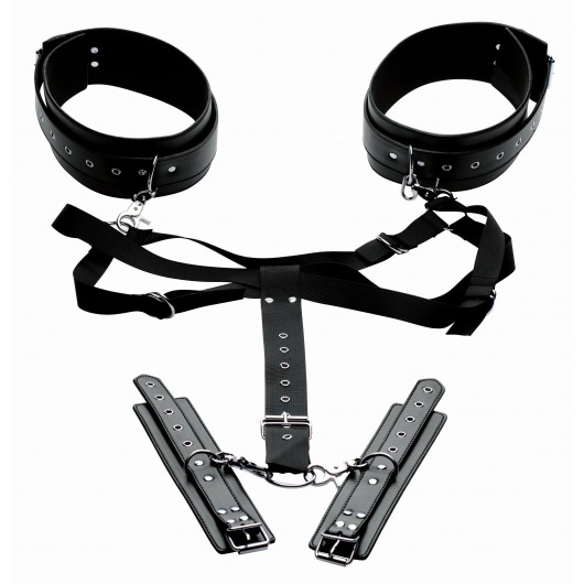 Черная бондажная система Acquire Easy Access Thigh Harness with Wrist Cuffs - XR Brands - купить с доставкой в Черкесске