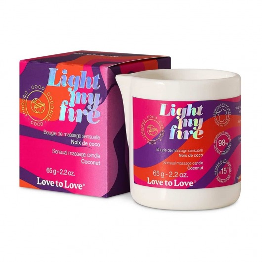 Массажная свеча Light My Fire Coconut с ароматом кокоса - 65 гр. - Love to Love - купить с доставкой в Черкесске