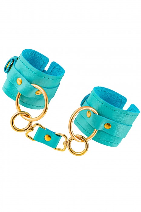 Голубые однослойные кожаные наручники - Pecado - купить с доставкой в Черкесске