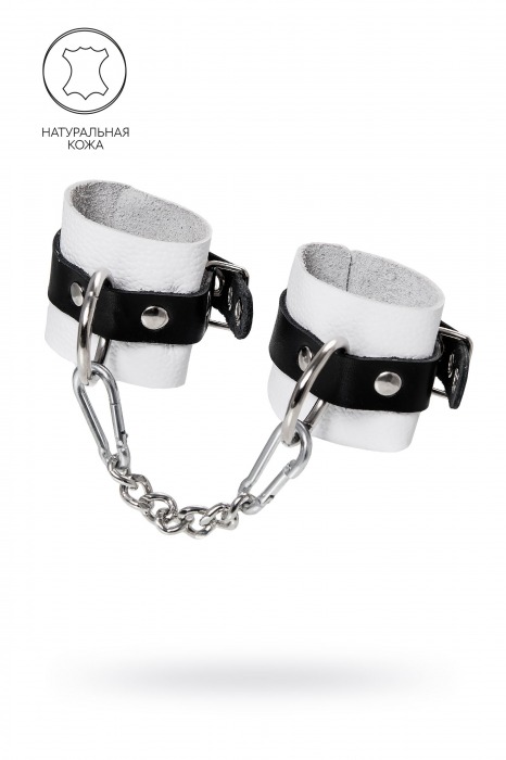 Бело-черные кожаные наручники с одним ремешком с люверсами - Pecado - купить с доставкой в Черкесске