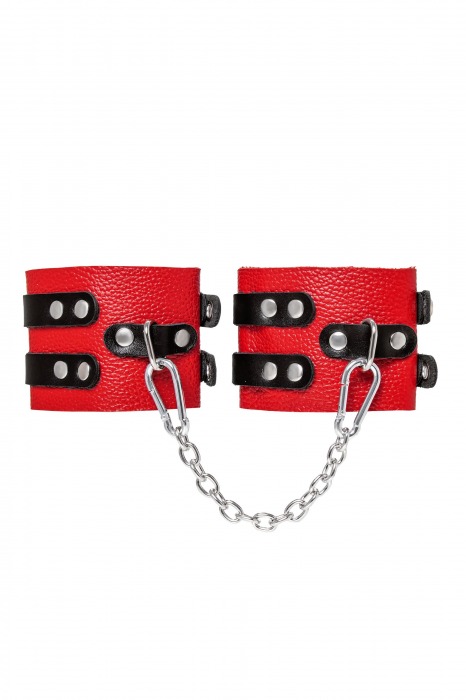 Красно-черные мягкие оковы с двумя ремешками с люверсами - Pecado - купить с доставкой в Черкесске