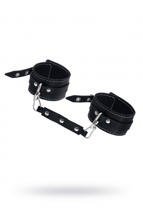 Черные двухслойные кожаные оковы с белой строчкой - Pecado - купить с доставкой в Черкесске