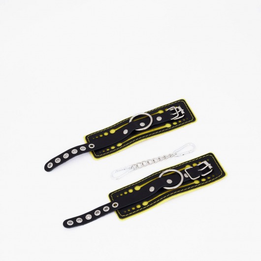 Черно-желтые кожаные наручники с жёлтой строчкой - Crazy Handmade - купить с доставкой в Черкесске