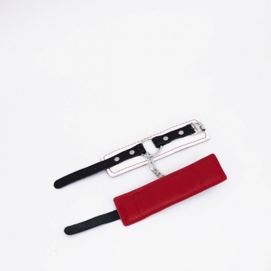 Бело-красные кожаные наручники - Crazy Handmade - купить с доставкой в Черкесске