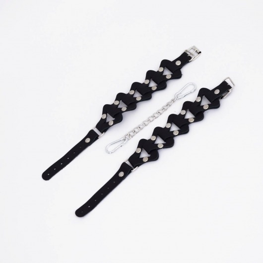 Черные кожаные наручники из звеньев - Crazy Handmade - купить с доставкой в Черкесске