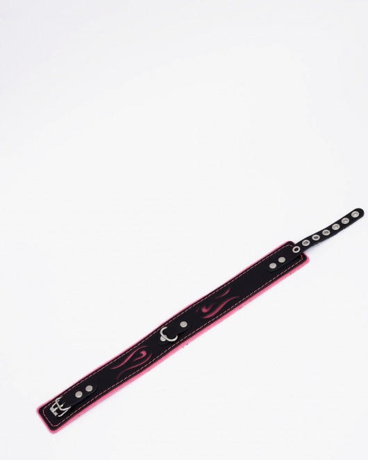 Черно-розовый кожаный ошейник с розовой строчкой - Crazy Handmade - купить с доставкой в Черкесске