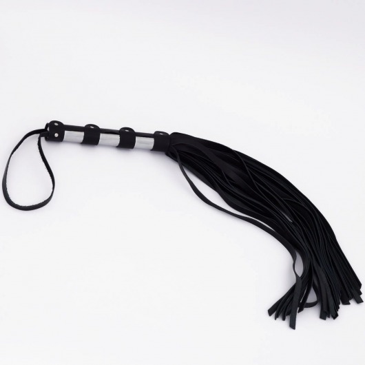 Черный кожаный флоггер со стальной ручкой - 45 см. - Crazy Handmade - купить с доставкой в Черкесске