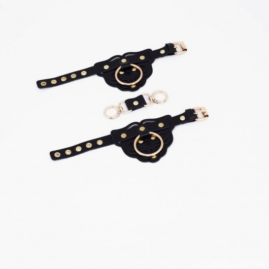 Черные наручники с золотистой фурнитурой - Crazy Handmade - купить с доставкой в Черкесске